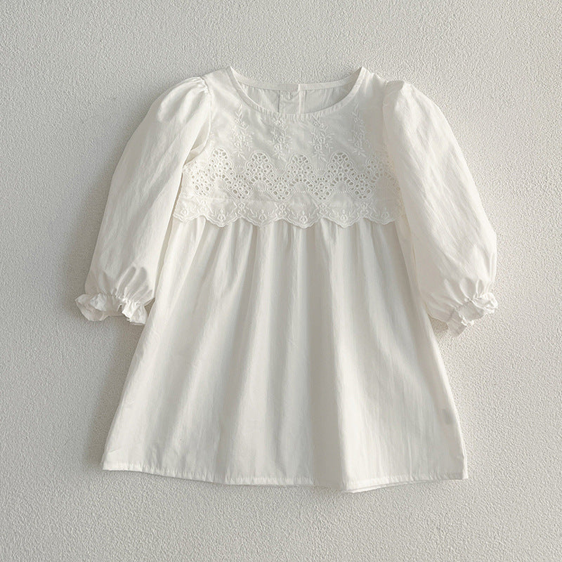 Spring/Autumn Baby Onesies And Dress For Girls With White Lace Trim – Princess Sister Matching Set-5
